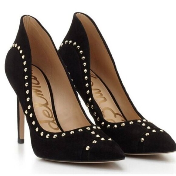 Sam Edelman Sz 7 M 7M Black Suede Leather Studded Heel Stilletto - Picture 4 of 16